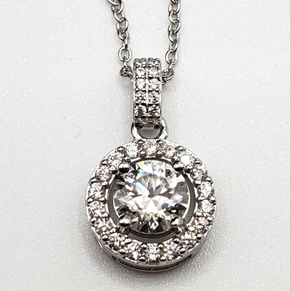 RESERVED 1.5 ct Moissanite 925 Sterling Silver Pendant and Chain Halo Necklace - Picture 7 of 10